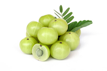 Gooseberry or amla fruit on white.