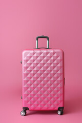 Packed suitcase on color background. Travel concept