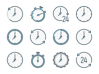 Time and Timer related vector color line icons. Clock and Watch colorful icon set.