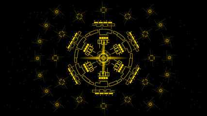 UI Hi-tec interface black and gold abstract digital technology with glowing particles, vector illustration