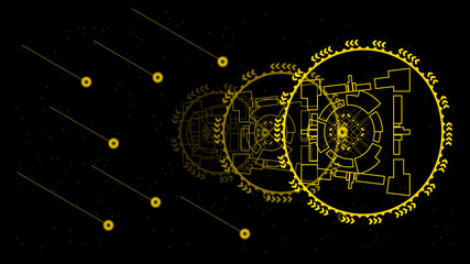 UI Hi-tec interface black and gold abstract digital technology with glowing particles, vector illustration
