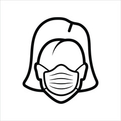 Woman Lady Female Face Medical Mask - Protection COVID Corona Virus Style Illustration Creative Stylish T-Shirt Mug Hoodie Design Vector