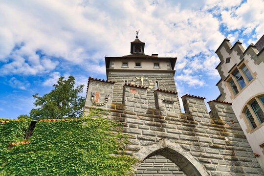 Konstanz, Germany -  Top of outer part of medieval city gate tower called 'Schnetztor' in Constance city