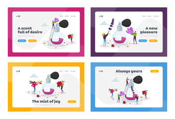 Perfumery Aroma Composition Landing Page Template Set. Perfumer Characters Create Perfume Fragrance or Toilet Water