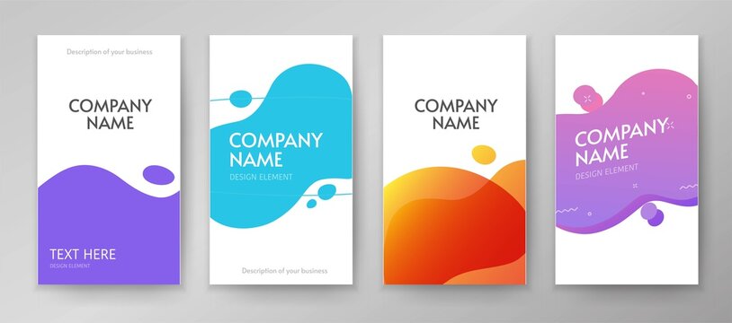 Brochure abstract liquid fluid shapes elements design for leaflet cards template background, modern booklet cover pages and flyers backdrop vertical banners, copy space text vector colorful print