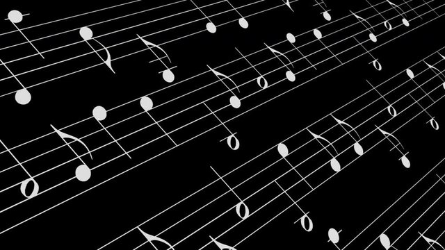 Animation of white music notes on staff