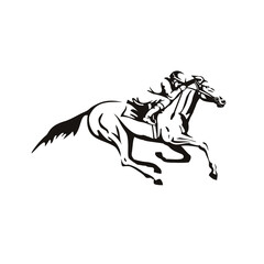 Jockey Riding Horse Horseback or Horse Racing Retro Black and White - 369628015