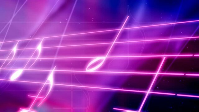 3d animation of pink music notes on staff