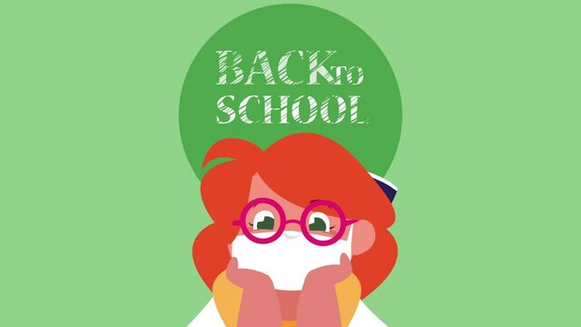 little student girl wearing medical mask