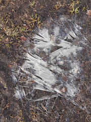 Frost patterns on dirt at winter shot from above.