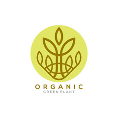 gold leaf plant vector logo with circle gold background