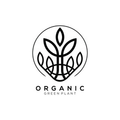 Fototapeta premium silhouette leaf plant vector logo with circle line background