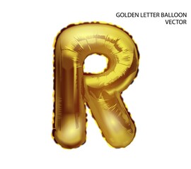 Gold inflatable toy foil balloons font. Letter R. 3D vector realistic. You can change the color.