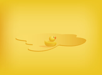 Vector background with little rubber duck swimming in a yellow puddle