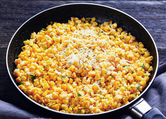 Parmesan Cilantro Corn in a skillet