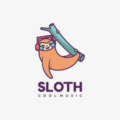 Vector Logo Illustration Sloth Simple Mascot Style.