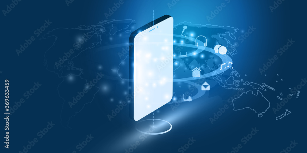 Poster abstract blue minimal style cloud computing, networks, telecommunications concept design with glowin