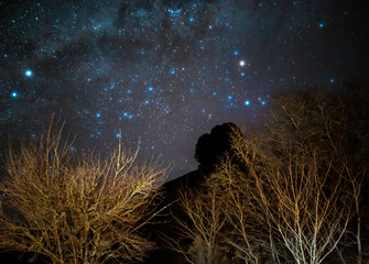 Starry night out of nowhere in winter night