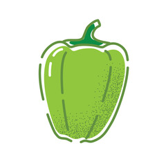 Green pepper. Vector illustration of a tasty vegetable in flat and line-art style for print, banner or postcard.