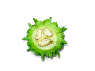 Close up raw green fruit of Bitter Cucumber.