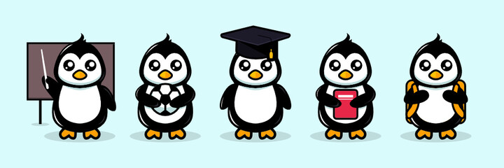 Cute penguin mascot school theme design illustration vector template