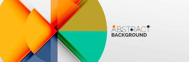 Bright color circles, abstract round shapes and triangles composition with shadow effects. Vector modern geometric design template