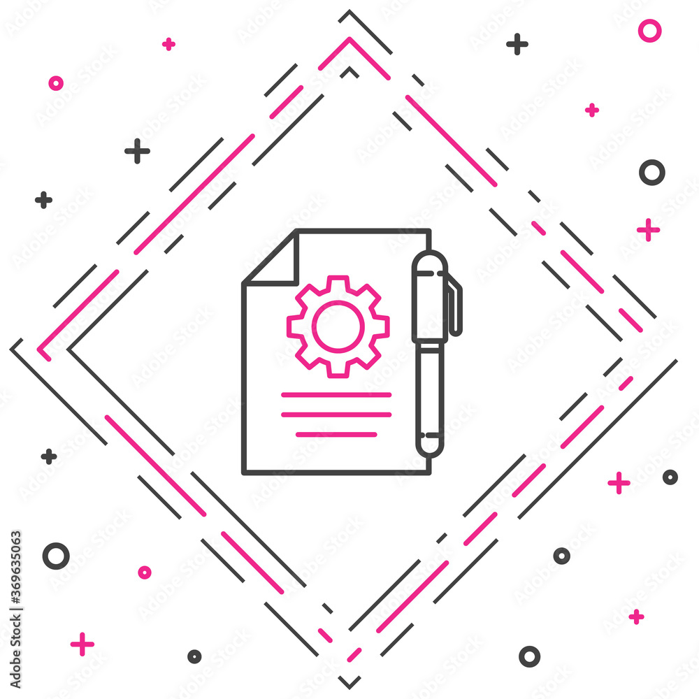 Poster line document settings with gears icon isolated on white background. software update, transfer proto