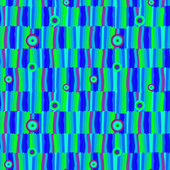Abstract vertical blue and green stripes with colored circles