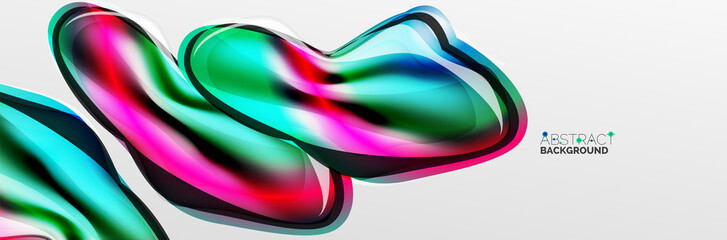 Vector abstract background, flowing liquid style bubble with metallic, color quicksilver chrome texture and color glow effects