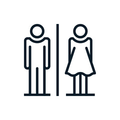 Male and female, WC, toilet outline icons. Vector illustration. Editable stroke. Isolated icon suitable for web, infographics, interface and apps.