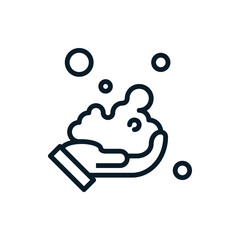 Hand with soap, cleaning outline icons. Vector illustration. Editable stroke. Isolated icon suitable for web, infographics, interface and apps.