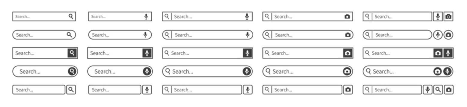 Various shape colorful search bar set