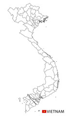 Vietnam map, black and white detailed outline regions of the country. Vector illustration