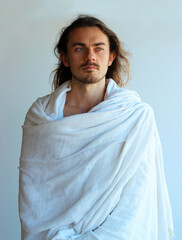 Bearded man in white robe who resembles Jesus