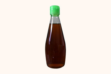 Fish sauce in glass bottle isolated on white background  by Thailand. 2020 Year