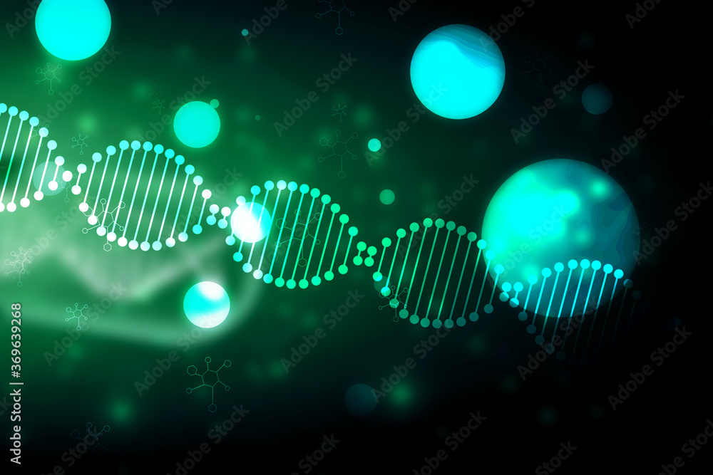 Poster 2d render of dna structure, abstract background