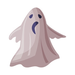 Scary Ghost, Happy Halloween Object Cartoon Style Vector Illustration on White Background