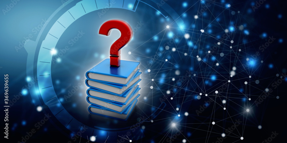Poster 3d rendering books with question mark symbol