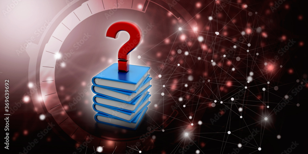 Poster 3d rendering books with question mark symbol