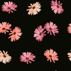 Seamless vector illustration with bright gerberas.