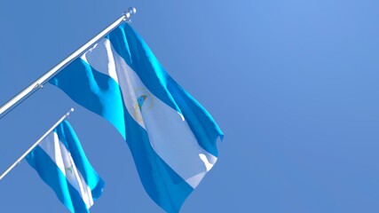 3D rendering of the national flag of Nicaragua waving in the wind