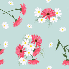 Seamless vector illustration with bright gerberas.