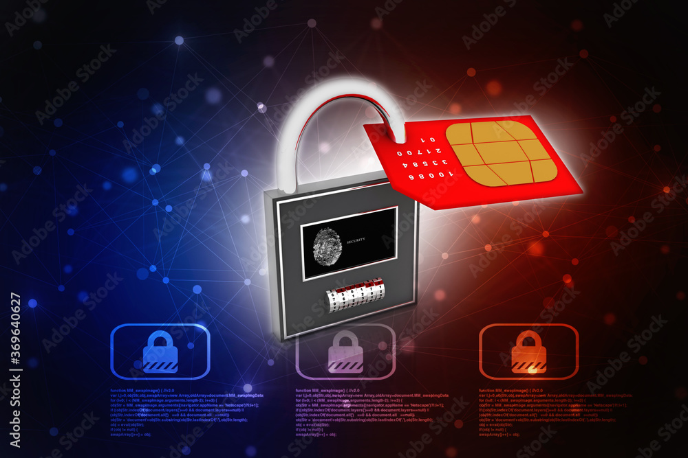 Poster 3d render sim card with padlock