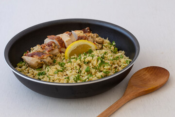 Greek Style Chicken with Cauliflower Rice, lemon and Parsley