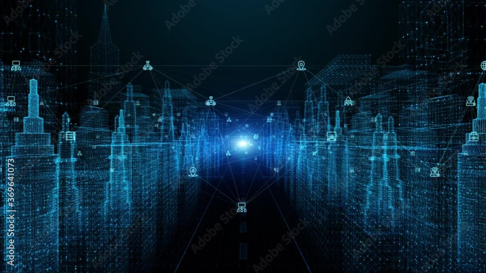 Poster smart city, digital cyberspace with particles and digital data network connections, 5g high-speed co