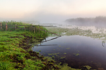Piękny poranek z mgłami w Dolinie Narwi. Rzeka Narew, Podlasie, Polska  © podlaski49