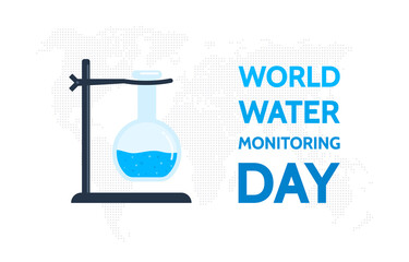 World Water Monitoring Day. Greeting card with flask. Vector illustration