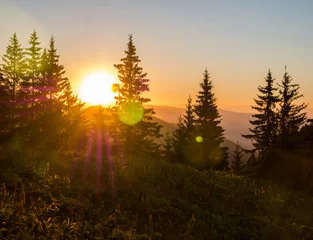 Foto auf Leinwand Beautiful sunset in the Bucegi Mountains part of Carpathian Mountains, in Romania. © Cristi