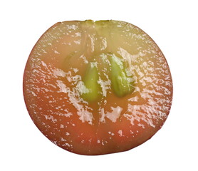 Fresh cardinal grape sliced in half intersection isolated on white background with clipping path