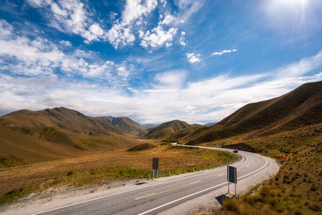 Road Trip through Lindis Pass, Southern Alps, NZ.